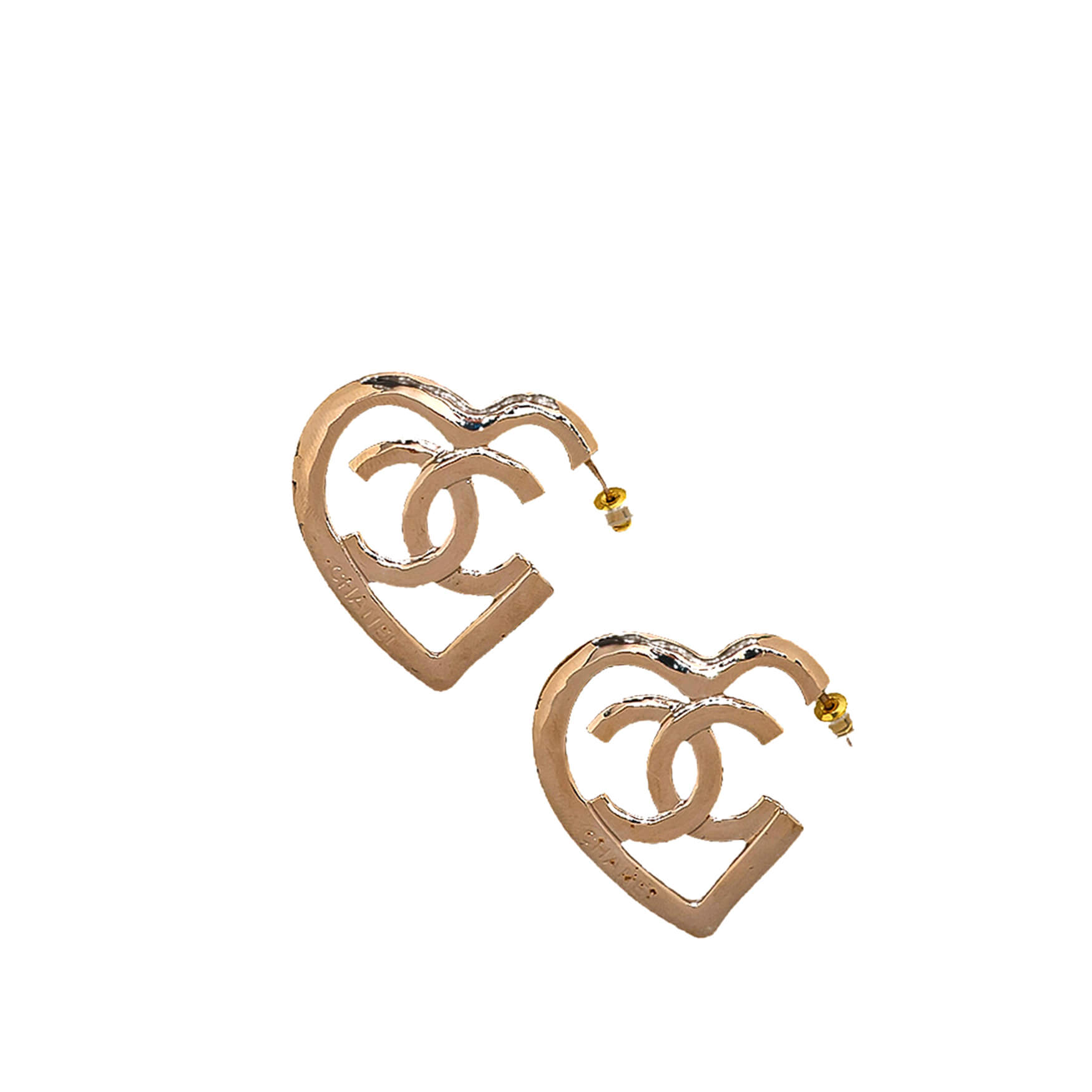 Chanel - Light Gold Tone Heart Earrings